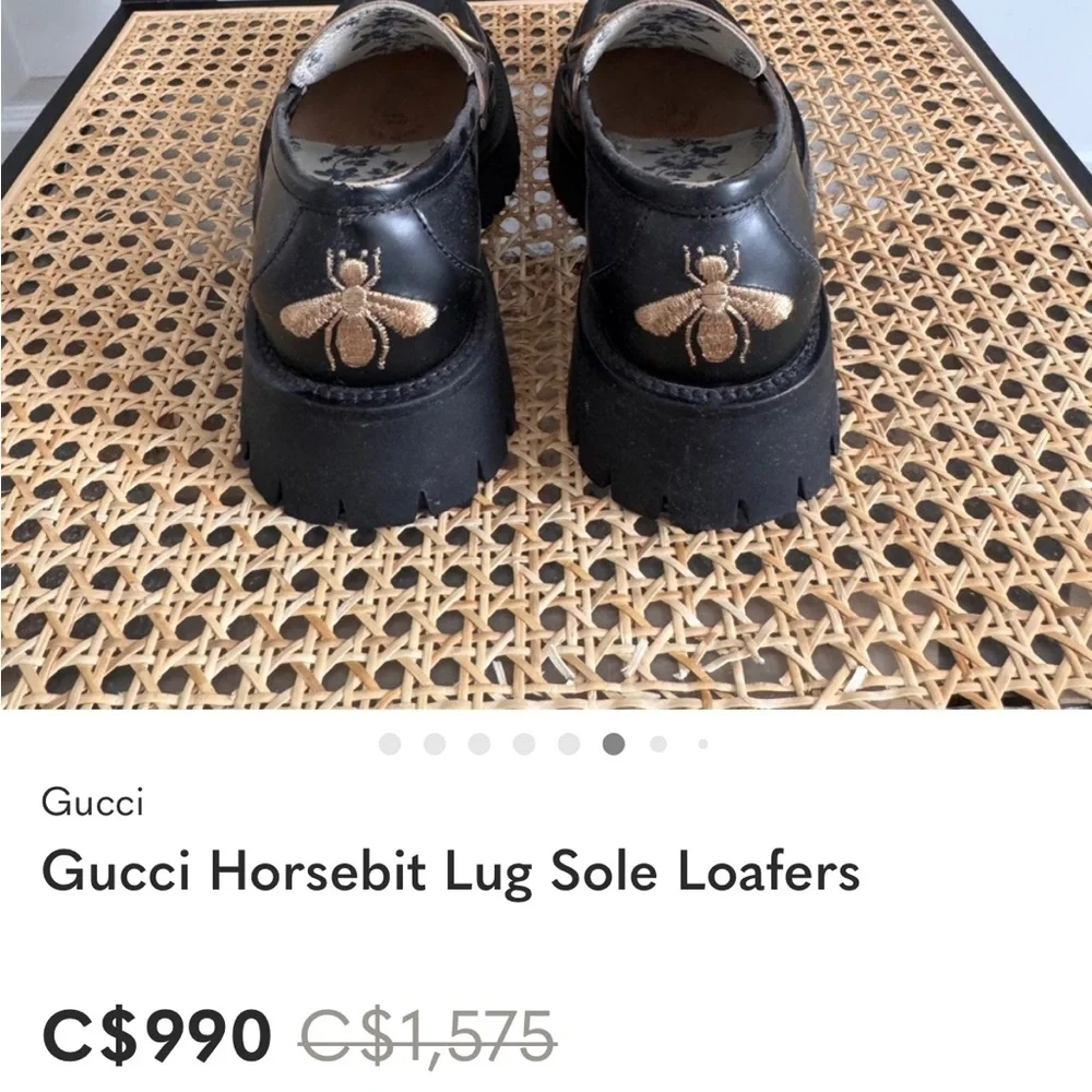 Gucci Black Lug Sole Loafers with Gold Horsebit - Picture 5 of 5